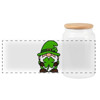 Nain Veinard Coloré avec Trèfle - Boîte à biscuits avec couvercle en bois - blanc - Devant