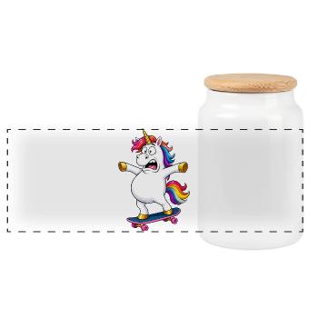 Wobbly Unicorn Skateboard Fail - Panoramic Cookie Jar with Wooden Lid - white - Front