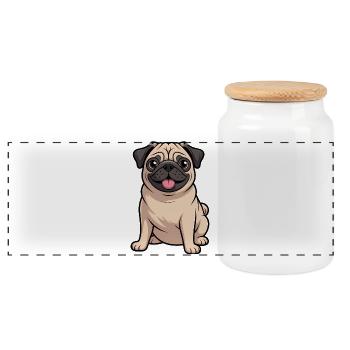 Amant des chiens carlins de dessins animés - Boîte à biscuits avec couvercle en bois - blanc - Devant