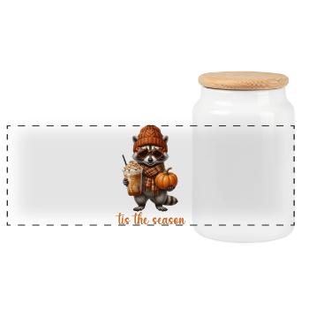 Tis The Season Raccoon - Panoramic Cookie Jar with Wooden Lid - white - Front