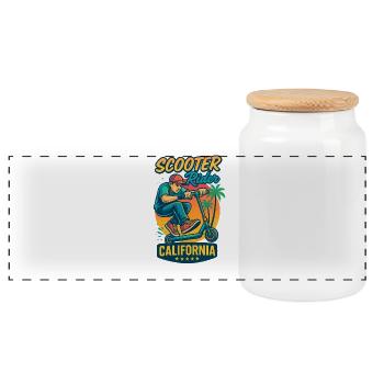  Backprint: Freestyle-Scooter Tretroller - Panorama Keksdose mit Holzdeckel - Weiß - Vorne
