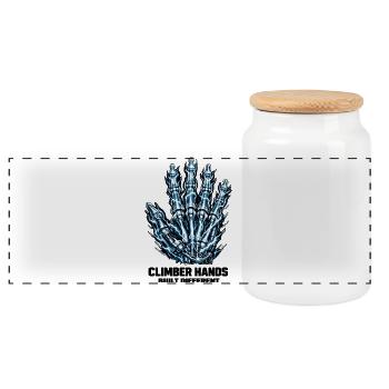 Climber Hands: Built Different X-Ray Design - Panoramic Cookie Jar with Wooden Lid - white - Front