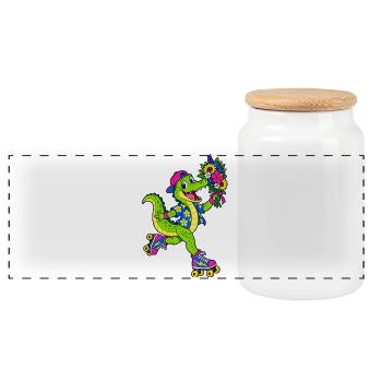 Rollschuh-Krokodil - Panorama Keksdose mit Holzdeckel - Weiß - Vorne