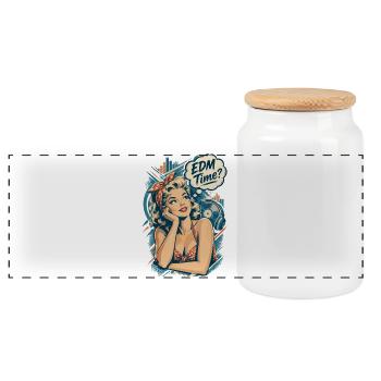 Retro Pin-Up Girl - EDM Time Festival Design - Panorama Keksdose mit Holzdeckel - Weiß - Vorne