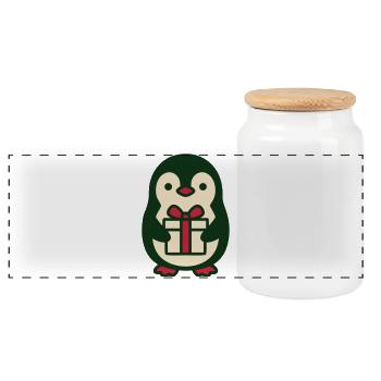 Pinguin Geschenk Clipart - Panorama Keksdose mit Holzdeckel - Weiß - Vorne