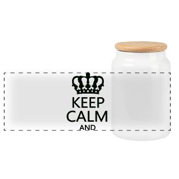 Königskrone Keep Calm Motiv - Panorama Keksdose mit Holzdeckel - Weiß - Vorne
