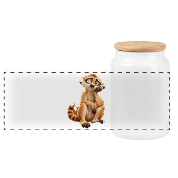 Müdes Cartoon-Erdmännchen - Panorama Keksdose mit Holzdeckel - Weiß - Vorne