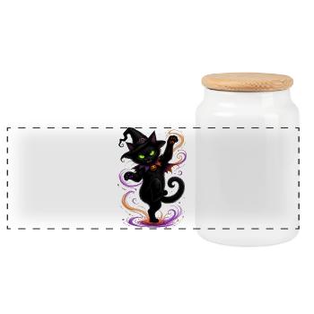 Halloween black cat dancing - Panorama Keksdose mit Holzdeckel - Weiß - Vorne