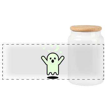 Glow in the dark ghost - Panoramic Cookie Jar with Wooden Lid - white - Front