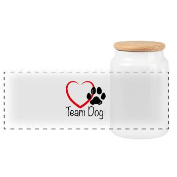 Team Dog Herz - Panorama Keksdose mit Holzdeckel - Weiß - Vorne