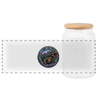 Ankylosaurus in the volcanic ring - Panoramic Cookie Jar with Wooden Lid - white - Front