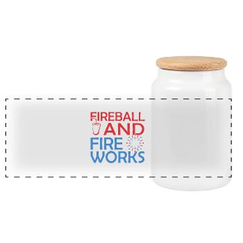 Fireball And Fireworks - Panoramic Cookie Jar with Wooden Lid - white - Front
