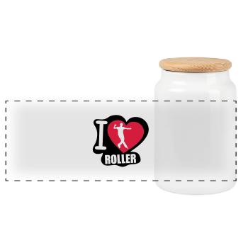 i love roller - Boîte à biscuits avec couvercle en bois - blanc - Devant