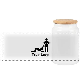 true love - Panoramic Cookie Jar with Wooden Lid - white - Front