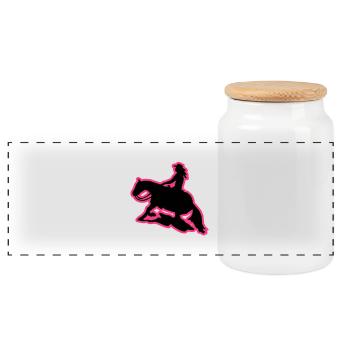 Westernreiten Frau Sliding Stop Slider pink - Panorama Keksdose mit Holzdeckel - Weiß - Vorne