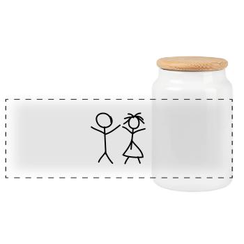 Mom And Dad - Panoramic Cookie Jar with Wooden Lid - white - Front