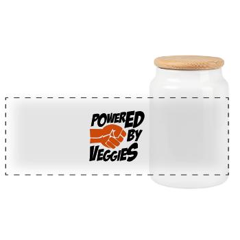 powered by veggies - Panoramic Cookie Jar with Wooden Lid - white - Front