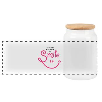 smile - smiley - lachen - a reason to smile - 2C - Panorama Keksdose mit Holzdeckel - Weiß - Vorne