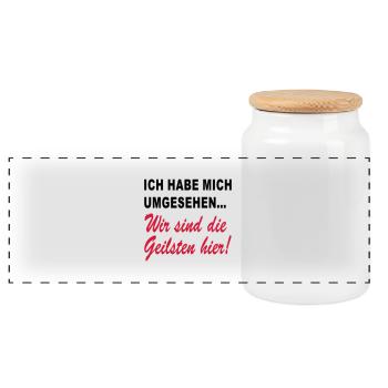 we are the hottest here - Panoramic Cookie Jar with Wooden Lid - white - Front