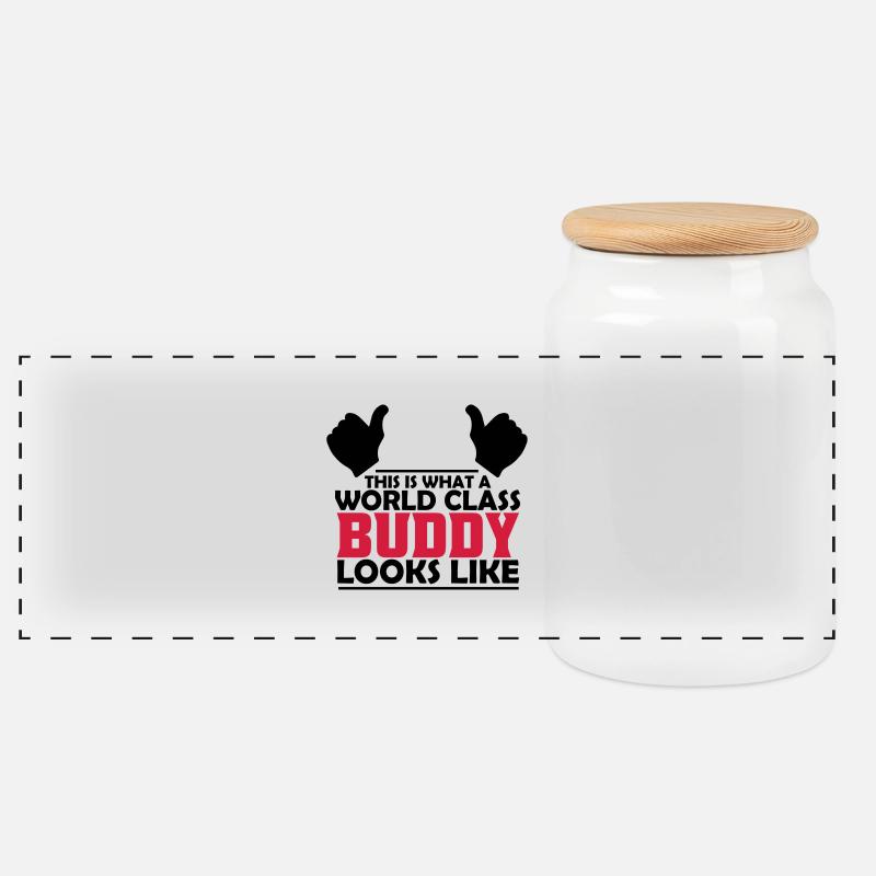 world class buddy - Panoramic Cookie Jar with Wooden Lid - white