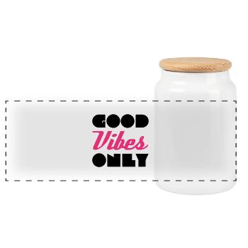 Good Vibes - Panoramic Cookie Jar with Wooden Lid - white - Front