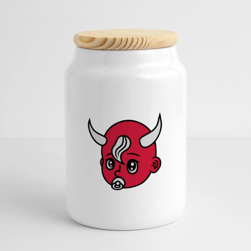 head face evil devil demon hell devil satan crawli Panoramic Cookie Jar with Wooden Lid