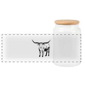 Texas Longhorn Buffalo - Panorama Keksdose mit Holzdeckel - Weiß - Vorne