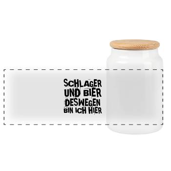SCHLAGER UND BIER DESWEGEN BIN ICH HIER - Panorama Keksdose mit Holzdeckel - Weiß - Vorne