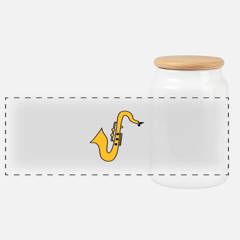 Saxofon - Panorama Keksdose mit Holzdeckel - Weiß