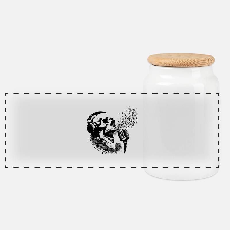 Vanitas Singender Schädel - Heavy Metal - Panorama Keksdose mit Holzdeckel - Weiß