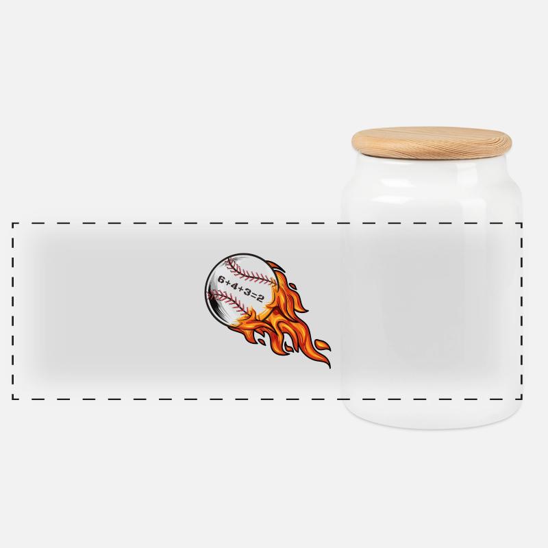 Baseball 6432 Double Play 6+4+3=2 Softball Mathematik - Panorama Keksdose mit Holzdeckel - Weiß