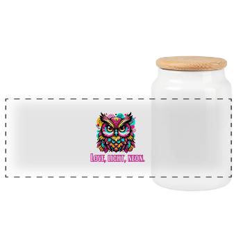 Amour, Lumière, Hibou Néon - Boîte à biscuits avec couvercle en bois - blanc - Devant