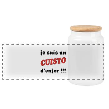 Je suis un CUISTO d'enfer !!! - Boîte à biscuits avec couvercle en bois - blanc - Devant