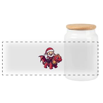Dragon Santa Claus Cartoon - Panoramic Cookie Jar with Wooden Lid - white - Front