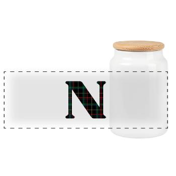 Monogram n Scottish tartan - Panoramic Cookie Jar with Wooden Lid - white - Front