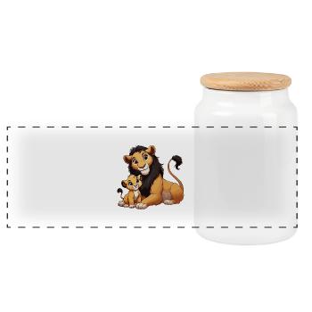 Lion père avec enfant - Boîte à biscuits avec couvercle en bois - blanc - Devant