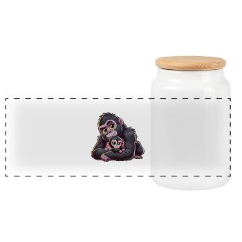 Gorilla-Mutter mit Kind - Panorama Keksdose mit Holzdeckel - Weiß - Vorne