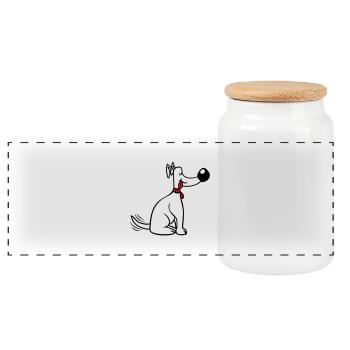 Dog Big Nose Wagging Cute Happy - Panoramic Cookie Jar with Wooden Lid - white - Front