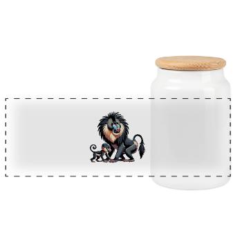 Mandrill Mutter und Kind - Panorama Keksdose mit Holzdeckel - Weiß - Vorne