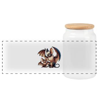 Bat mother with child - Panoramic Cookie Jar with Wooden Lid - white - Front