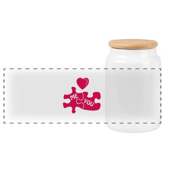 Puzzle Love - Panoramic Cookie Jar with Wooden Lid - white - Front