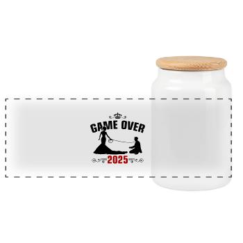 Game Over 2025 Wedding - Panoramic Cookie Jar with Wooden Lid - white - Front