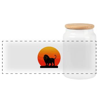 Löwe bei Sonnenaufgang - Panorama Keksdose mit Holzdeckel - Weiß - Vorne