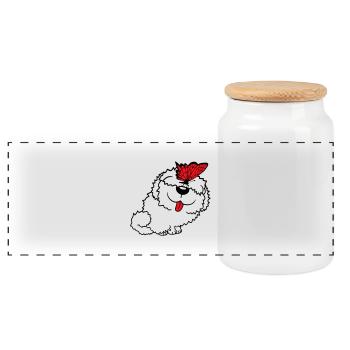 Dog Butterfly Nose Cute Funny Happy Comic - Panoramic Cookie Jar with Wooden Lid - white - Front
