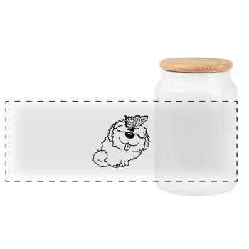 Dog Butterfly Nose Cute Funny Happy Comic - Panoramic Cookie Jar with Wooden Lid - white - Front