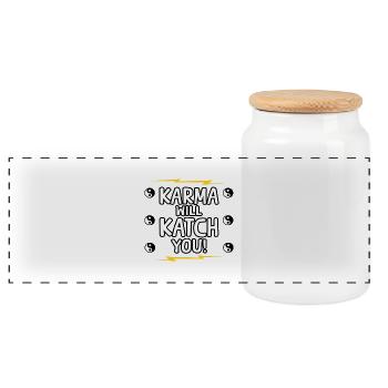 Karma Will Catch You Funny Sarcasm Positivity - Panoramic Cookie Jar with Wooden Lid - white - Front