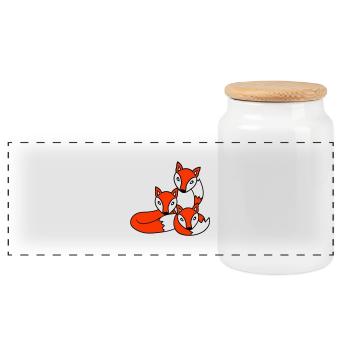 3 Foxes Friends Family Three Kids Crew Team Cute - Panoramic Cookie Jar with Wooden Lid - white - Front