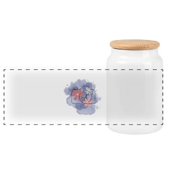 🌸 Floral Camera - Watercolor Aesthetic Photograph - Panoramic Cookie Jar with Wooden Lid - white - Front