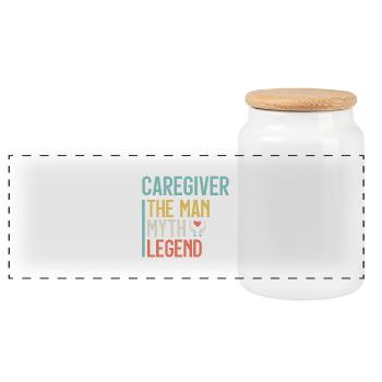 Caregiver The Man Myth Legend Caregiving Carer - Panoramic Cookie Jar with Wooden Lid - white - Front