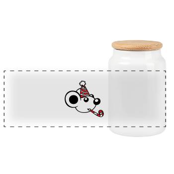 Mouse Birthday Party Birthday Party Party Hat - Panoramic Cookie Jar with Wooden Lid - white - Front
